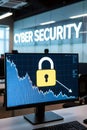 Cyber Security Monitoring Dashboard With Data Protection Lock In Modern Office Environment Royalty Free Stock Photo