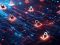 Cyber Security Network with Glowing Padlocks