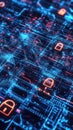 Cyber Security Network with Glowing Padlocks