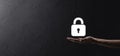 Cyber security network. Padlock icon and internet technology networking. Businessman protecting data personal information on Royalty Free Stock Photo