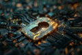 Cyber security padlock circuit board abstract technology data protection digital system network connection safety concept