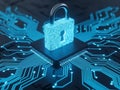 Cyber Security Padlock on Circuit Board. Royalty Free Stock Photo
