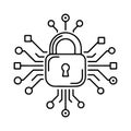 Cyber security padlock circuit board electronic data protection icon concept Royalty Free Stock Photo