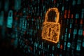 Cyber Security Padlock on Streaming Binary Background Royalty Free Stock Photo