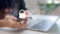 Cyber security and Security password login online concept Hands typing and entering username and password of social media, logging