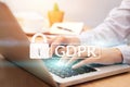 Cyber security and privacy concept. people using personal computer with text GDPR or General Data Protection Regulation text