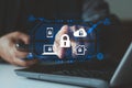 Cyber security and privacy concepts to protect data. Lock icon and internet network security technology. Royalty Free Stock Photo