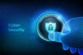 Cyber security. Protect and safe concept. Cyber data protection and information privacy. Closeup finger about to press a button Royalty Free Stock Photo