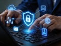Cyber Security Protection Concept with Digital Lock Interface on Laptop Royalty Free Stock Photo