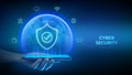 Cyber security and protection smartphone. Protection shield with Check mark icon. Secure internet connection, vpn, encryption.