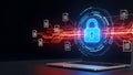 Cyber Security Digital Padlock Protecting Data Network on Laptop Screen with Copy Space Royalty Free Stock Photo