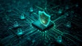 Cyber Security Shield on Digital Circuit Board Royalty Free Stock Photo