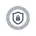 Cyber security shield icon or logo. binary digital circles and lock. vector illustration isolated on white background