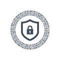 Cyber security shield icon or logo. binary digital circles and lock. vector illustration isolated on white background