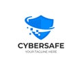 Cyber security shield logo design. Information and network protection vector design