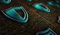 Cyber security with shield metal symbol digital 3d illustration Royalty Free Stock Photo