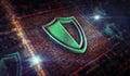 Cyber security with shield metal symbol digital 3d illustration Royalty Free Stock Photo