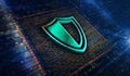 Cyber security with shield metal symbol digital 3d illustration Royalty Free Stock Photo