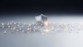 Cyber security shield protecting glowing network connections in a digital landscape Royalty Free Stock Photo