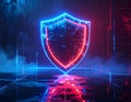 Cyber Security Shield Protection, Digital Data Safety, Futuristic Network Defense, Technology Security Background Royalty Free Stock Photo
