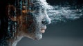 Cyber security system with ai protection and data flow concept showing digital human face with streaming code and Royalty Free Stock Photo