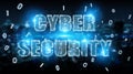 Cyber security text hologram 3D rendering