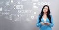 Cyber security theme with woman holding a smartphone Royalty Free Stock Photo