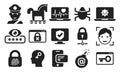 Cyber Security and threat icons set 03 in BW