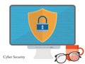 Cyber security vector illustration with computer screen and padluok