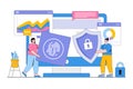 Cyber security vector illustration concept with characters. Data security, protected access control, privacy data protection.