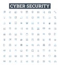 Cyber security vector line icons set. Cybersecurity, Cybercrime, Hacking, Encryption, Firewalls, Antivirus, Patching