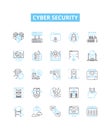 Cyber security vector line icons set. Cybersecurity, Cybercrime, Hacking, Encryption, Firewalls, Antivirus, Patching