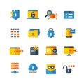 Cyber security, virus web protection vector flat icons