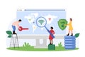 Cyber security of VPN services, tiny people study location of proxy server on world map