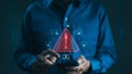 Cyber security warning alert system concept. Businessman use smartphone. Computer network hack, crime and virus, Malicious