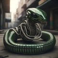 Cyber Serpent Unleashed: AI Artistry of a Robotic Green Cobra