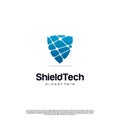 cyber shield logo design on isolated background, shield with technology element logo modern concept
