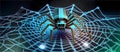 Cyber spider on microchip networked on a digital data, make web mesh, artificial intelligence AI generative Royalty Free Stock Photo