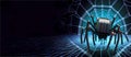 Cyber spider on microchip networked on a digital data, make web mesh, artificial intelligence AI generative Royalty Free Stock Photo