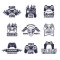 Cyber sport badges and labels. Pictures for gamers. Console and joystick