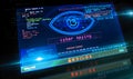 Cyber spying hacking and supervise eye symbol on screen illustration