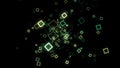 Cyber stream of neon squares on black background. Animation. Colorful neon squares vibrate hypnotically in the stream on