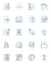 Cyber study linear icons set. Cybersecurity, Hack, Phishing, Encryption, Malware, Firewall, Cybercrime line vector and