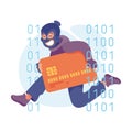 Cyber Swindler Man in Mask with Card Hacking Internet Steal Money Vector Illustration