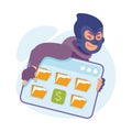 Cyber Swindler Man in Mask Hacking Internet Steal Money Vector Illustration