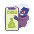 Cyber Swindler Man in Mask Hacking Internet Steal Money Vector Illustration Royalty Free Stock Photo