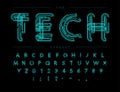 Cyber Tech Font. Contour scheme style vector alphabet. Letters and numbers for digital product, security system logo