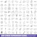 100 cyber terrorism icons set, outline style