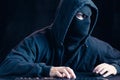 Cyber terrorist in black mask Royalty Free Stock Photo