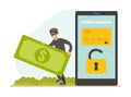 Cyber Theft Hacking Smartphone and Stealing Money from Credit Card, Hacker Attacking Phone with Personal Information Royalty Free Stock Photo
